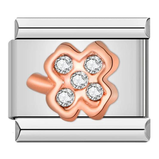 4-leaf clover in Rose Gold and White Stones