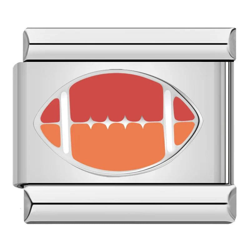 American Football Ball, Red and Orange, on Silver