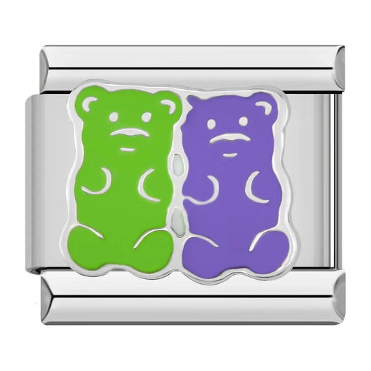 Bears, Green and Purple, on Silver