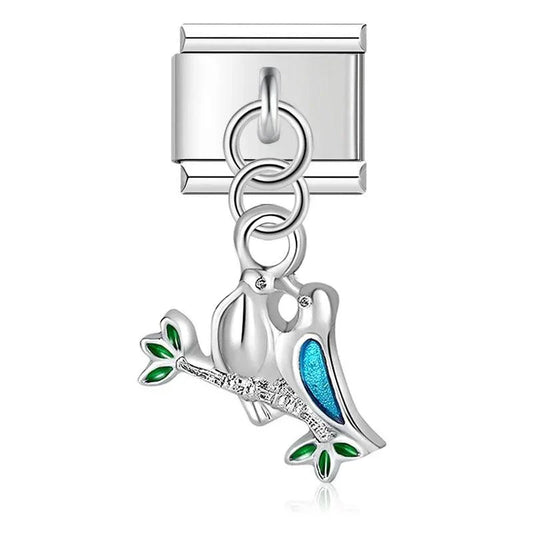 Bird Couple with Stones, on Silver