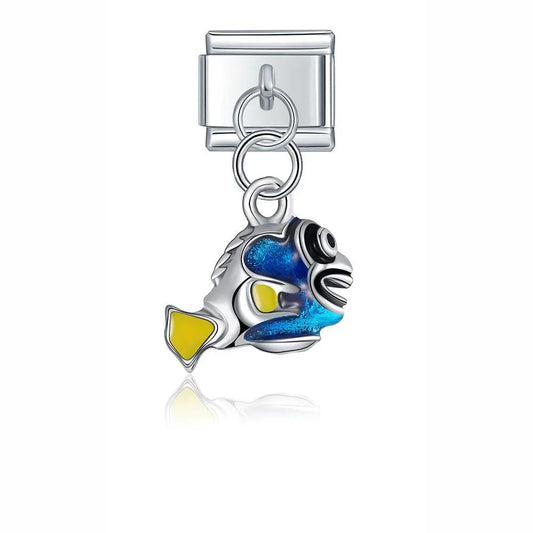 Blue and Yellow Fish, on Silver