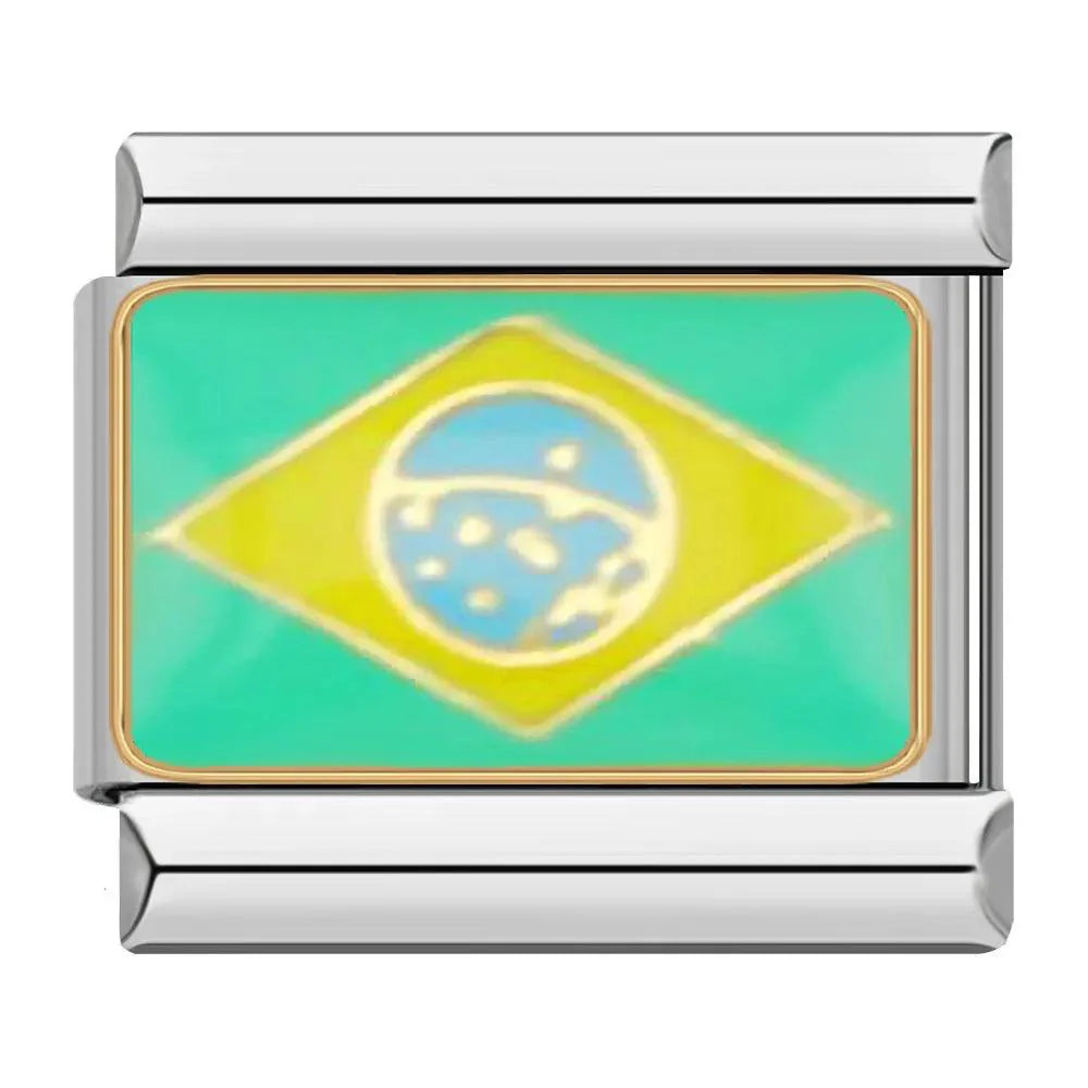 Brazil Flag, on Silver