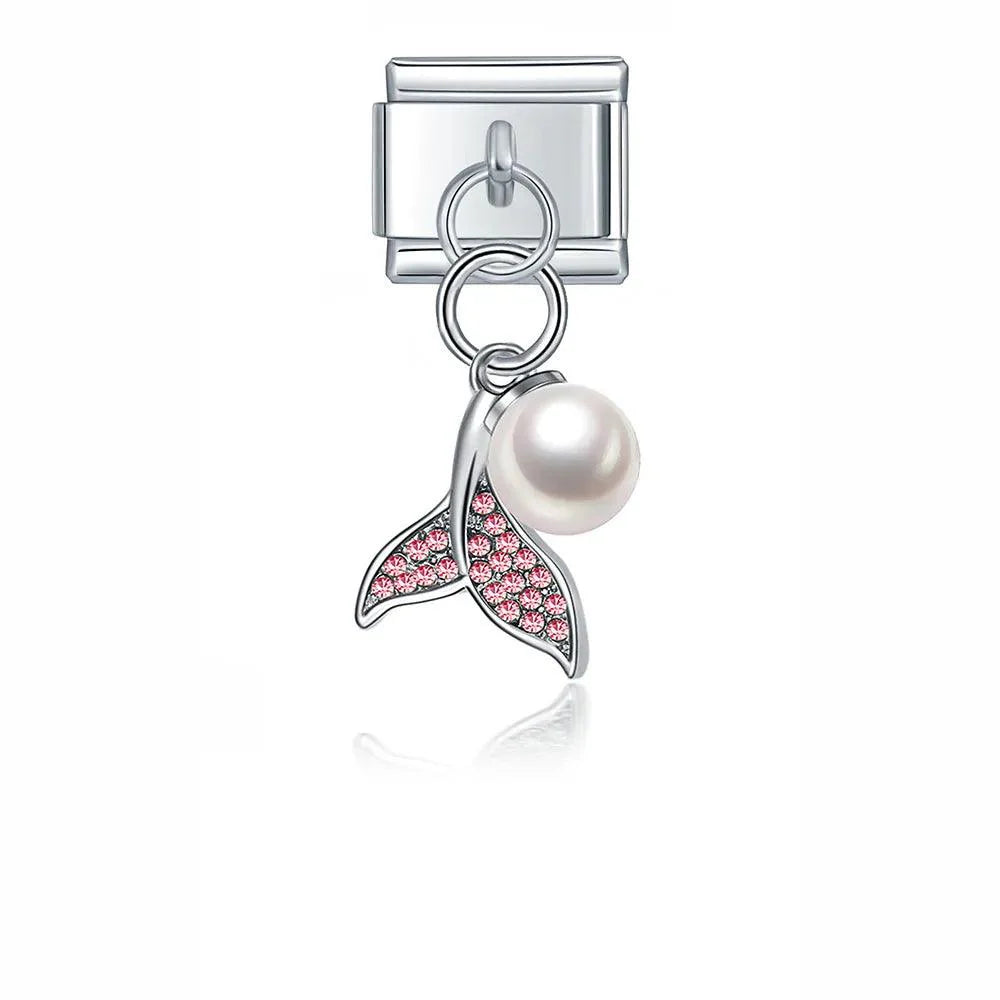 Dolphin Tail with Pink Stones, on Silver