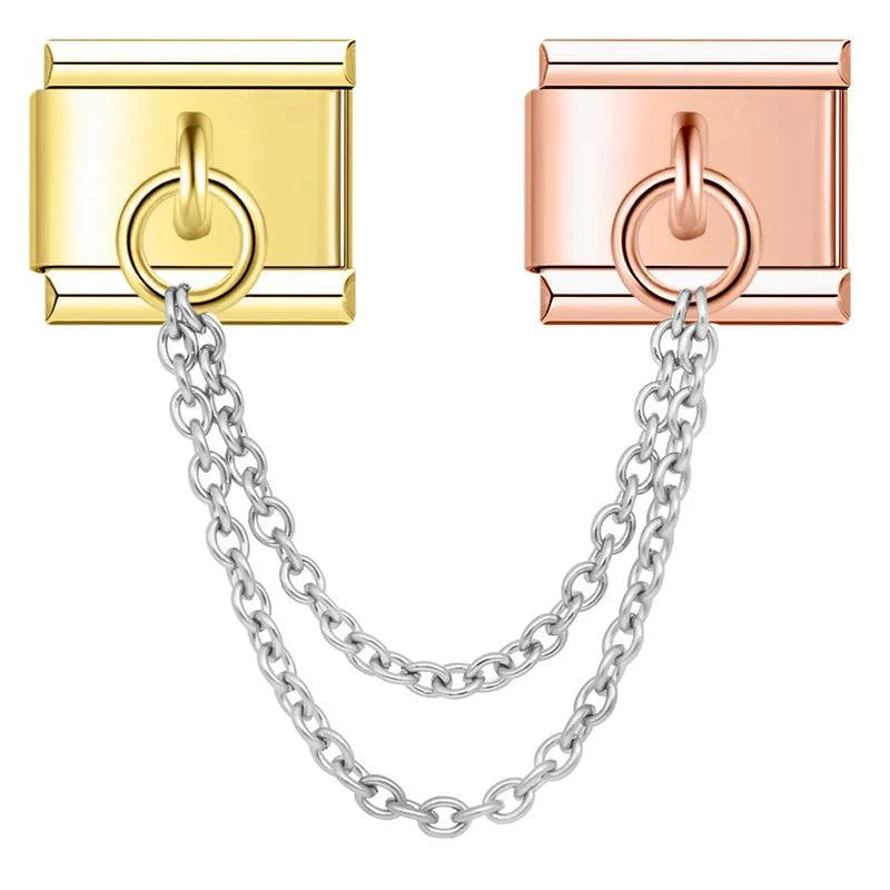 Double Linked Charms, Gold and Rose Gold