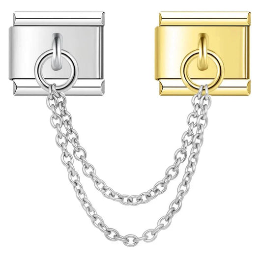 Double Linked Charms, Gold and Silver