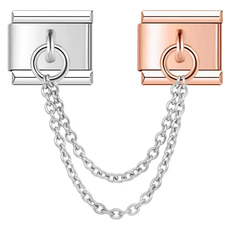 Double Linked Charms, Rose Gold and Silver