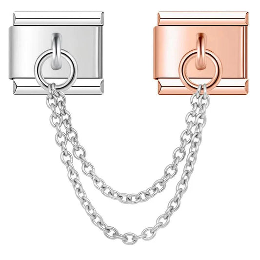 Double Linked Charms, Rose Gold and Silver