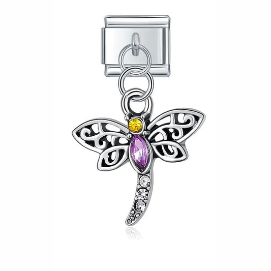 Dragonfly with Stones, on Silver