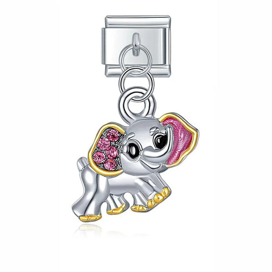 Elephant with Pink Stones, on Silver