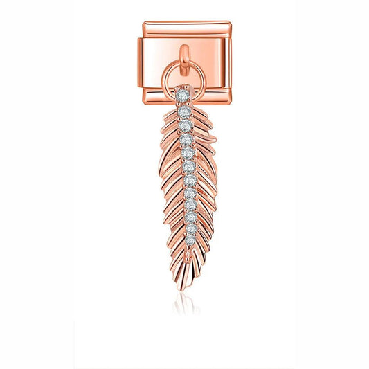 Feather with Stones, on Rose Gold