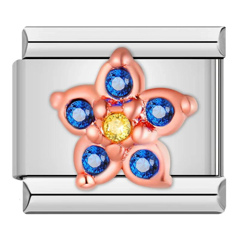 Flower, in Rose Gold and Stones, Blue and Yellow