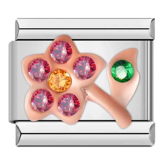 Flower, in Rose Gold and Stones, Red, Orange and Green