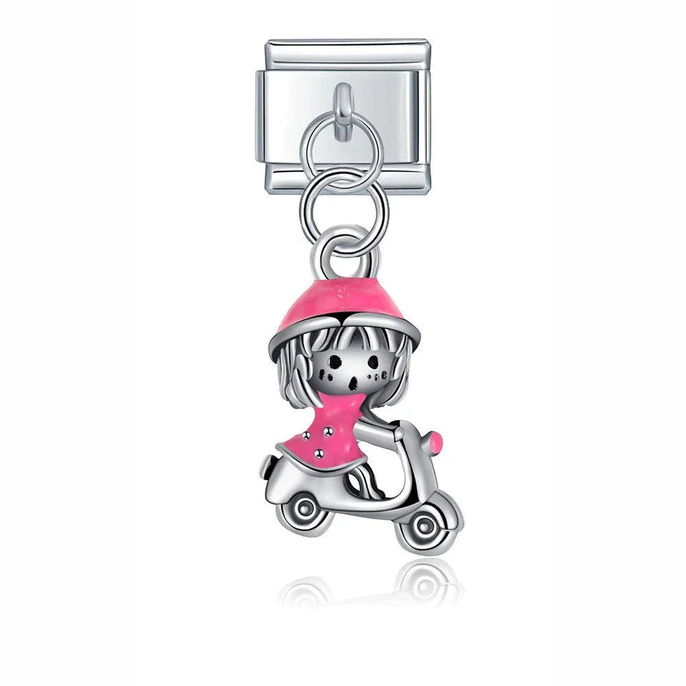 Girl and her Scooter, on Silver