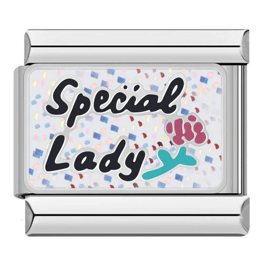 Glitter Plate, Special Lady with Rose, on Silver