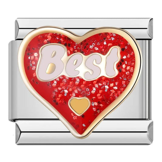 Glittery Red Heart, Best, on Silver