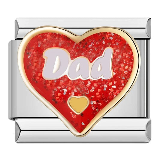 Glittery Red Heart, Dad, on Silver