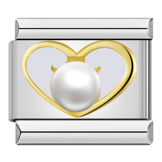 Gold Heart with Large White Pearl, on Silver