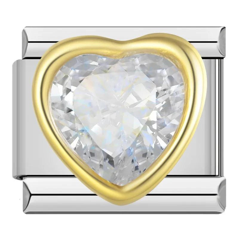 Gold Heart with Large White Stone