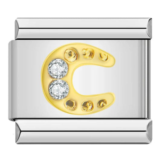 Gold Horseshoe on Silver with White Stones