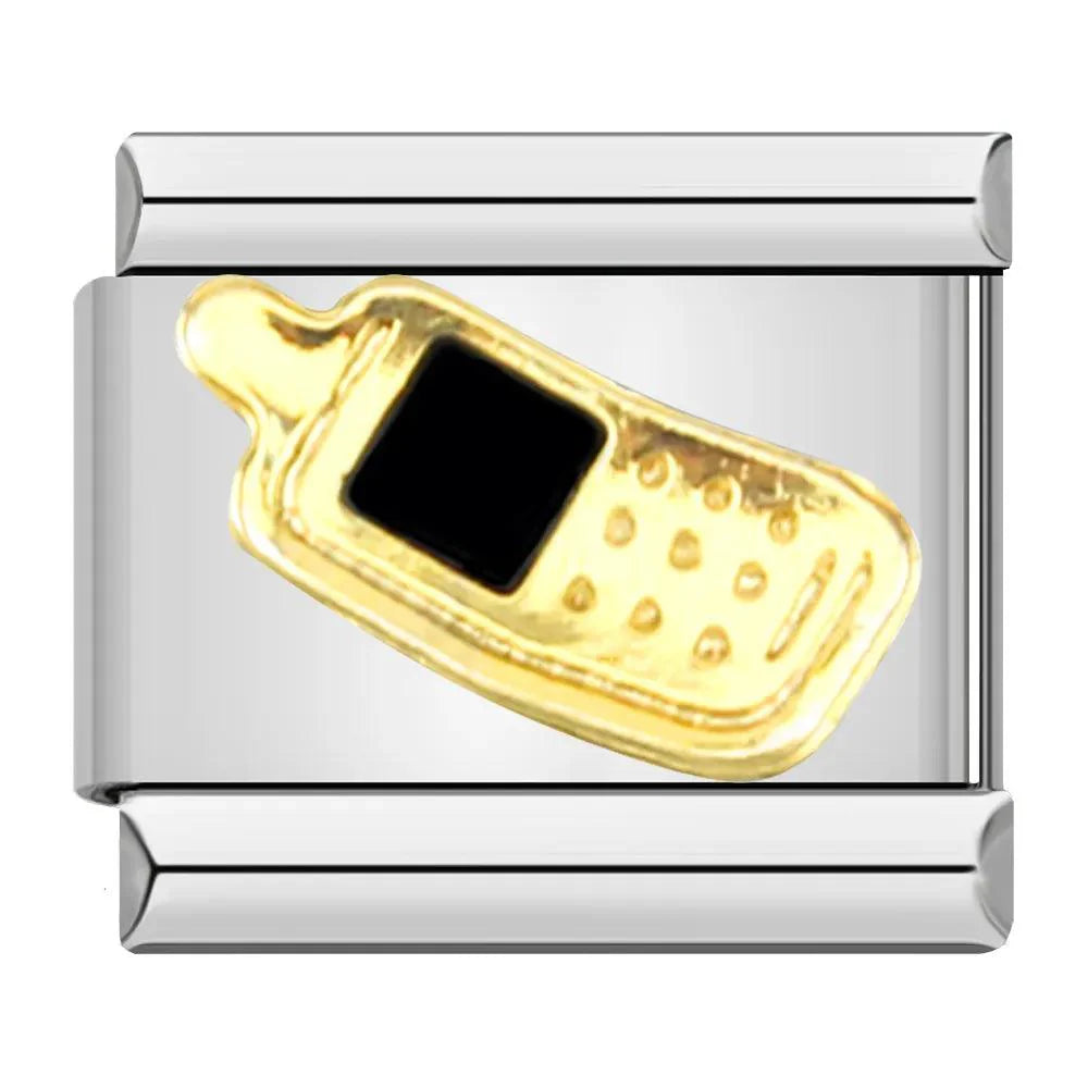 Gold Phone, Black Screen, on Silver