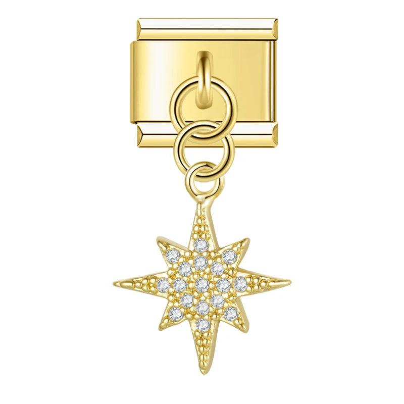 Gold Polar Star with Stones, on Gold