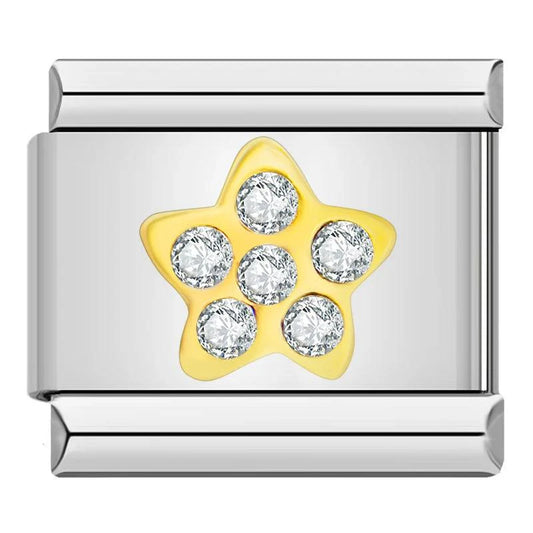 Gold Star on Silver and White Stones