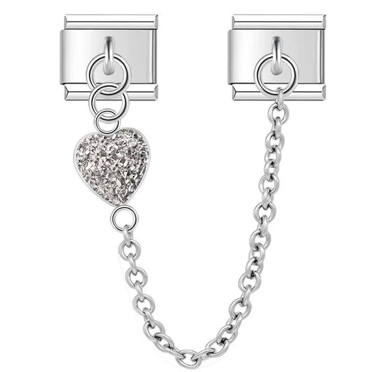 Grey Heart, Double Linked Charms, on Silver