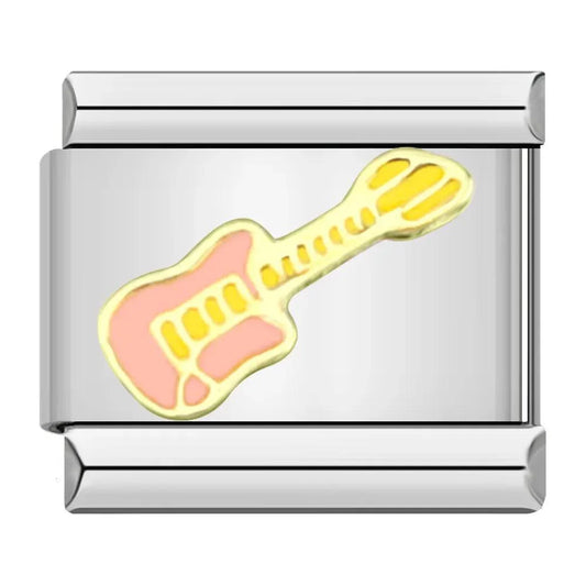 Guitar, Pink and Gold, on Silver