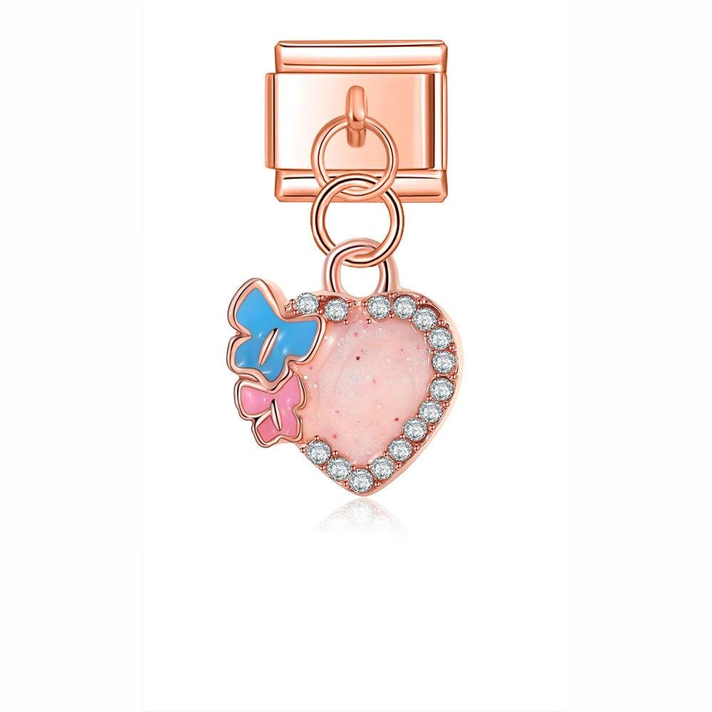 Heart & Butterflies with Stones, on Rose Gold