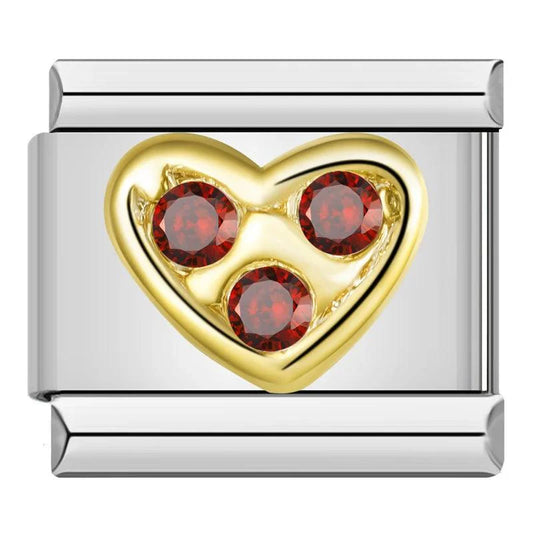 Heart in Gold with Red Stones on Silver