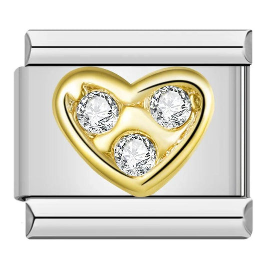 Heart in Gold with White Stones on Silver