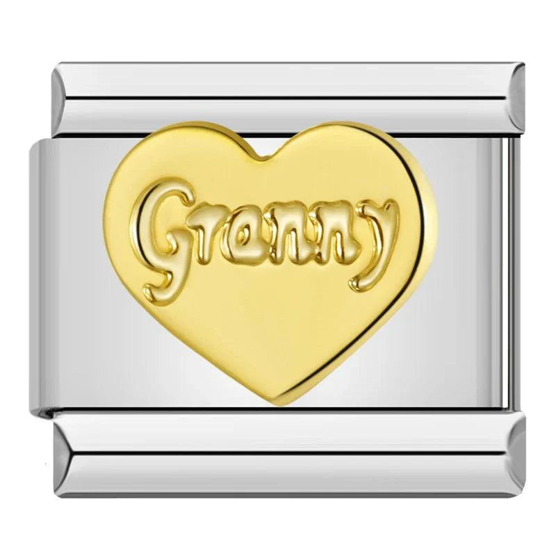 Heart, Love Granny in Gold, on Silver