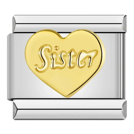 Heart, Love Sister in Gold, on Silver