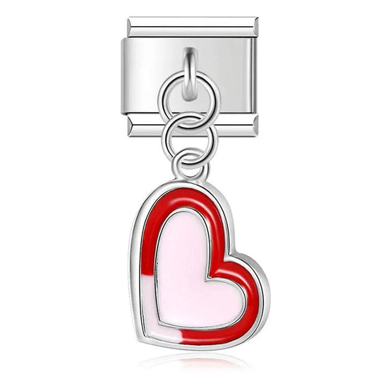 Heart, Red and Pink, on Silver