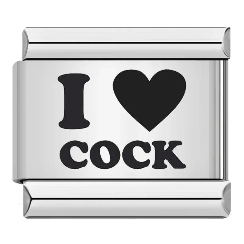 I Love Cock, in Black, on Silver