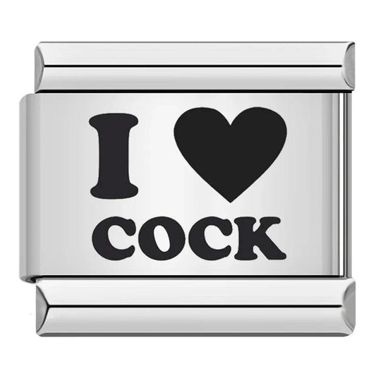 I Love Cock, in Black, on Silver