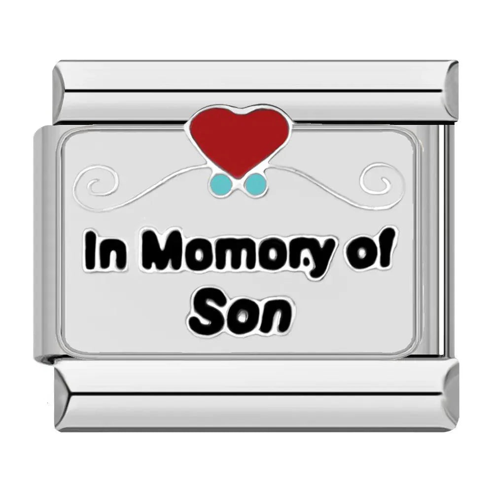 In Momory of Son with Red Heart, on Silver