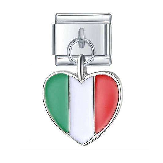 Italy Heart Flag, on Silver