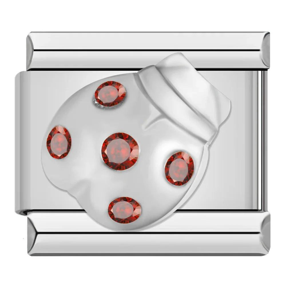 Ladybug Shell in Silver and Red Stones