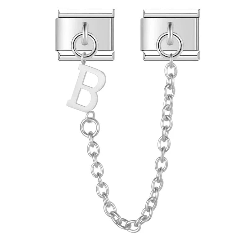 Letter B, Double Linked Charms, on Silver