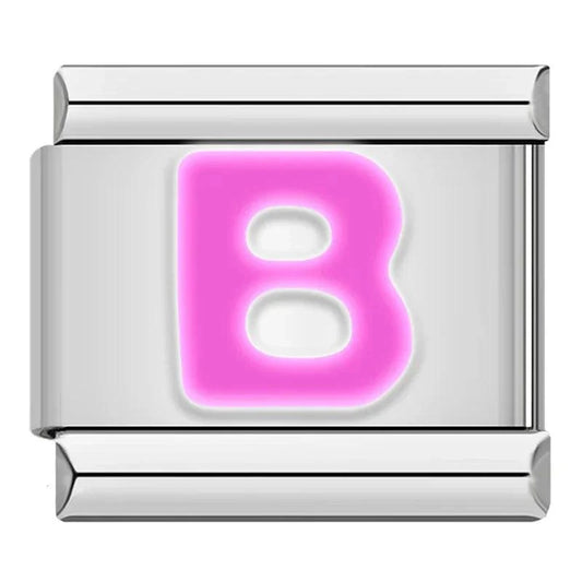 Letter B in Pink, on Silver