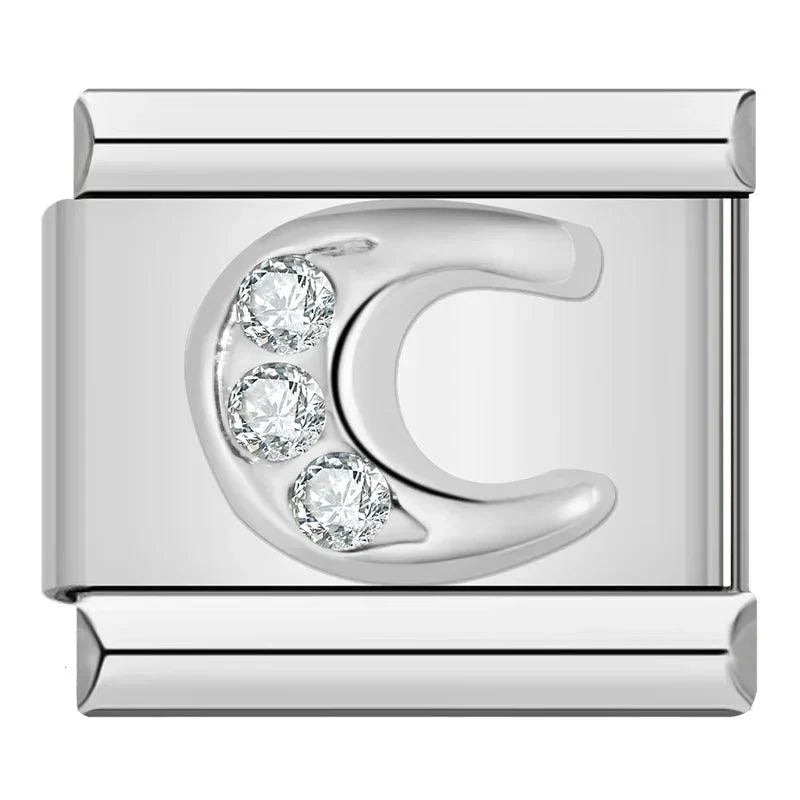 Letter C with Stones, on Silver