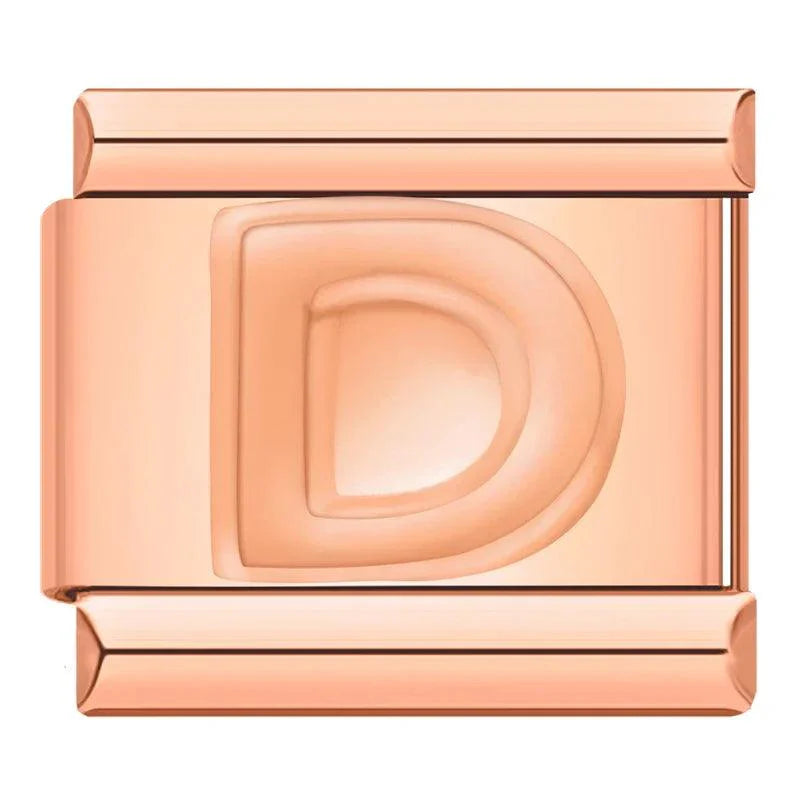 Letter D in Rose Gold, on Rose Gold