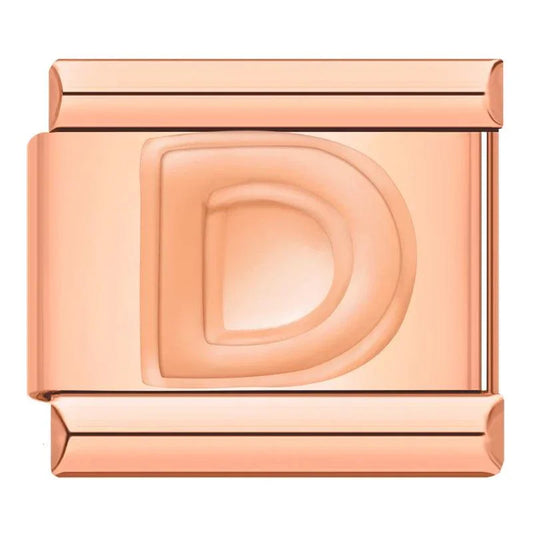 Letter D in Rose Gold, on Rose Gold