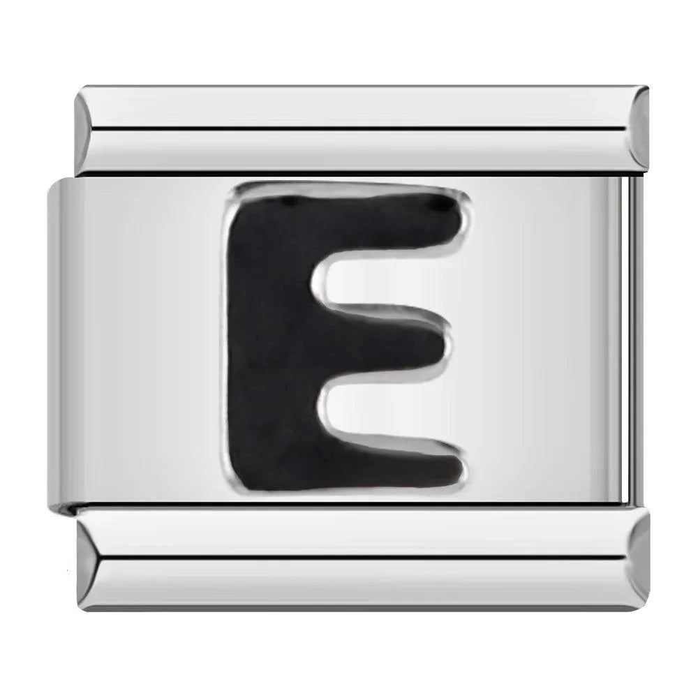 Letter E in Black, on Silver