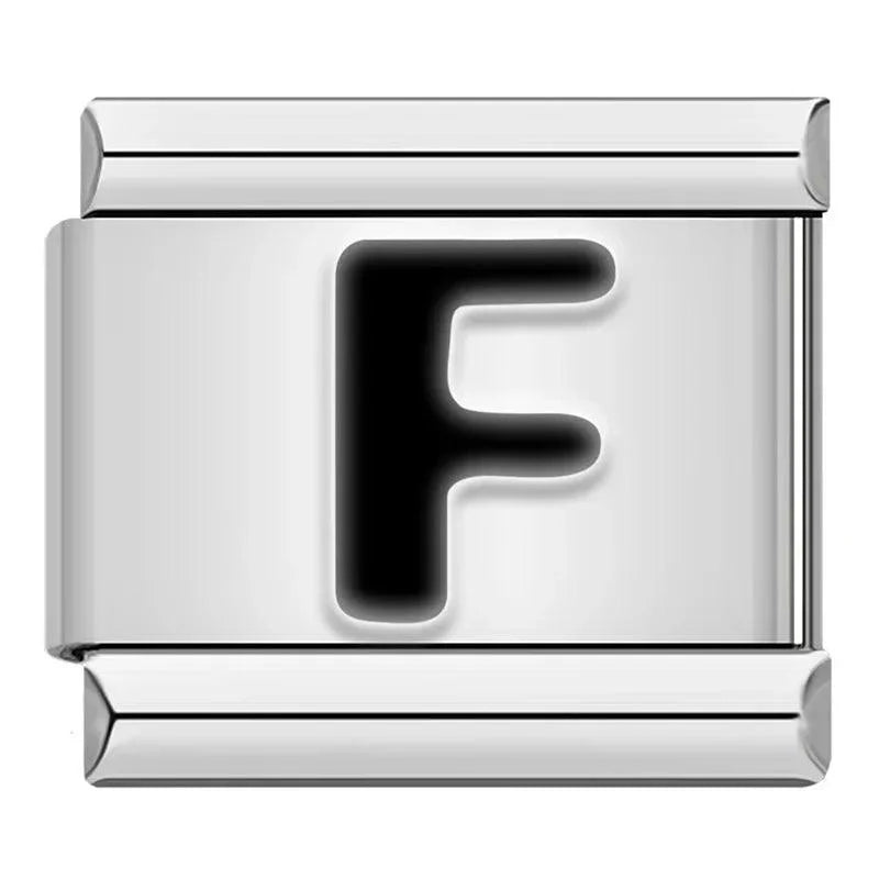 Letter F in Black, on Silver