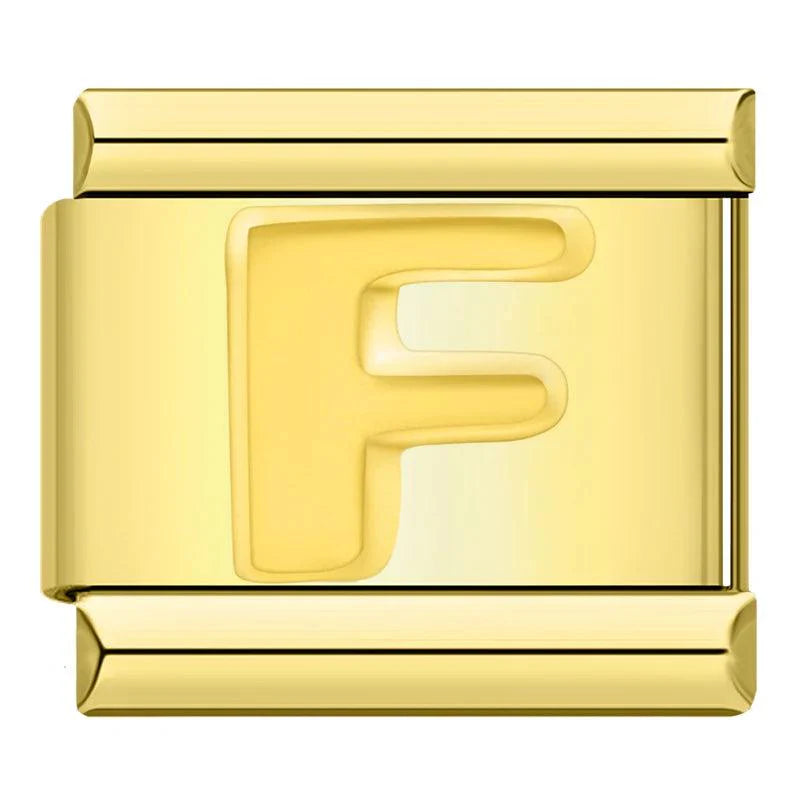 Letter F in Gold, on Gold