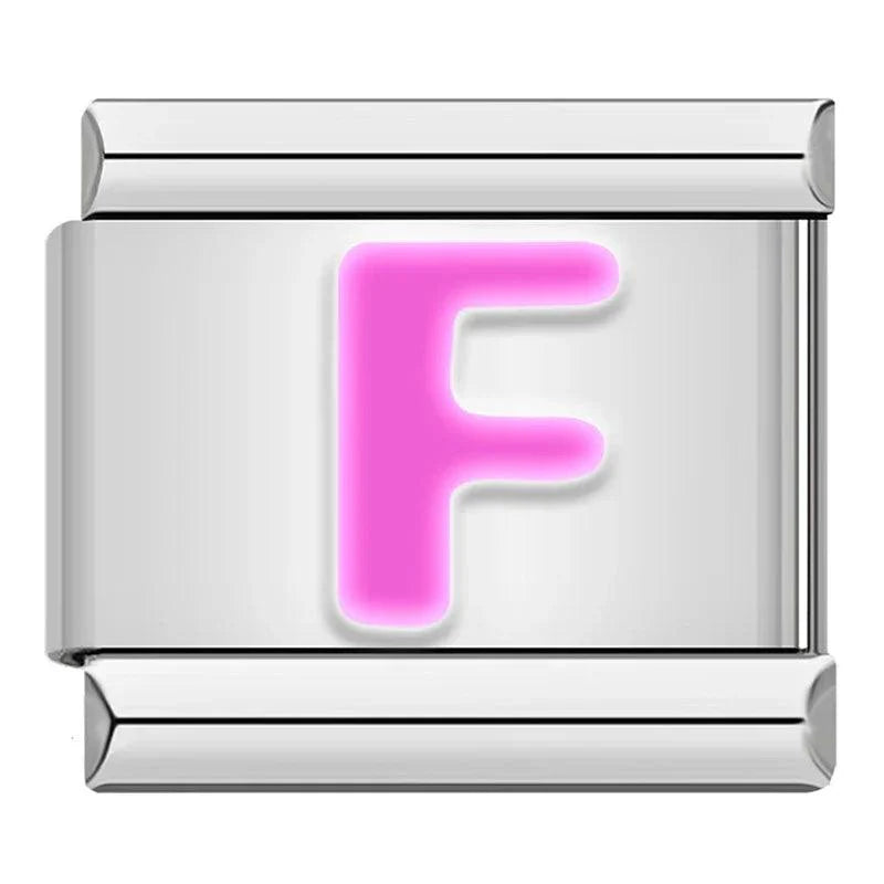 Letter F in Pink, on Silver