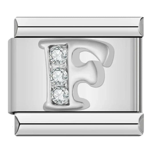 Letter F with Stones, on Silver