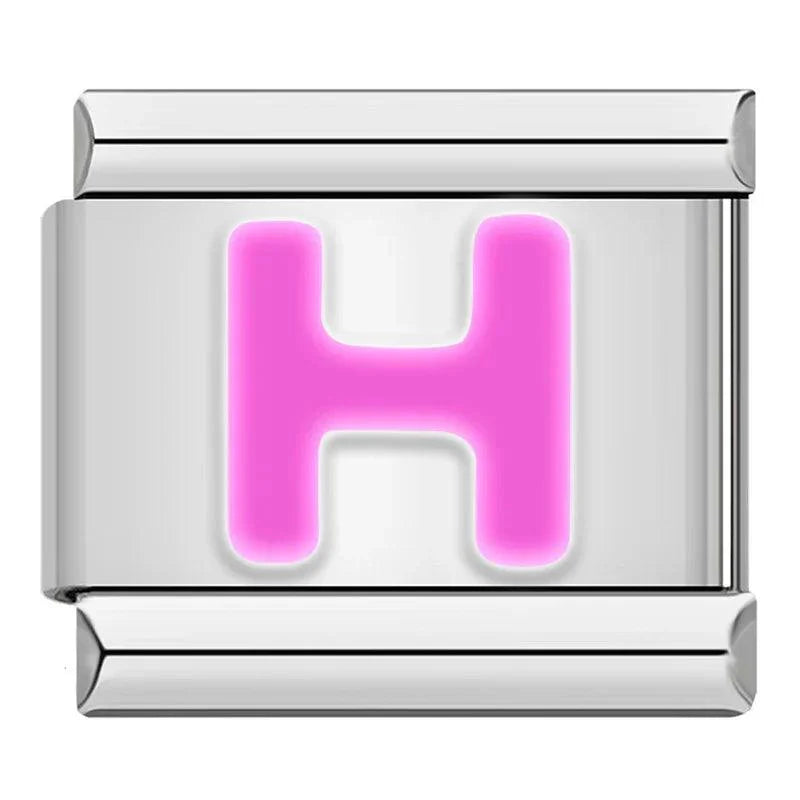 Letter H in Pink, on Silver